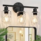 3-Light Bathroom Light Fixtures, Black Modern Vanity Lights with Clear Glass Shade, Bathroom Wall Lamp for Mirror Kitchen Living Room Hallway Cabinet Porch