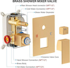 Gold Shower Faucet Set, Rainfall Shower System with Rain Shower Head and Handle Set, Wall Mounted Shower Fixtures, Full Metal Trim Repair Kit 12 inch Paint Gold (With Shower Valve)