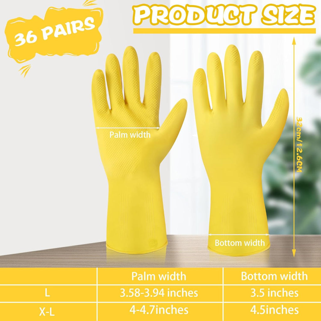36 Pair Reusable Household Gloves Long Rubber Dishwashing Gloves Kitchen Cleaning for Dishes Clean Gardening