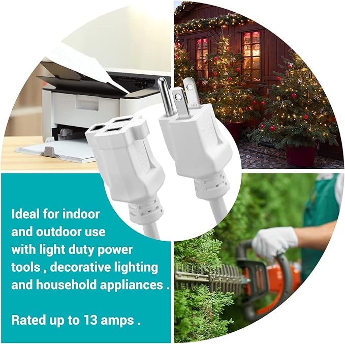 Clear Power 16 Gauge 3Prong Cords (16/3-3 Prong Grounded Plug, White, 9 ft)