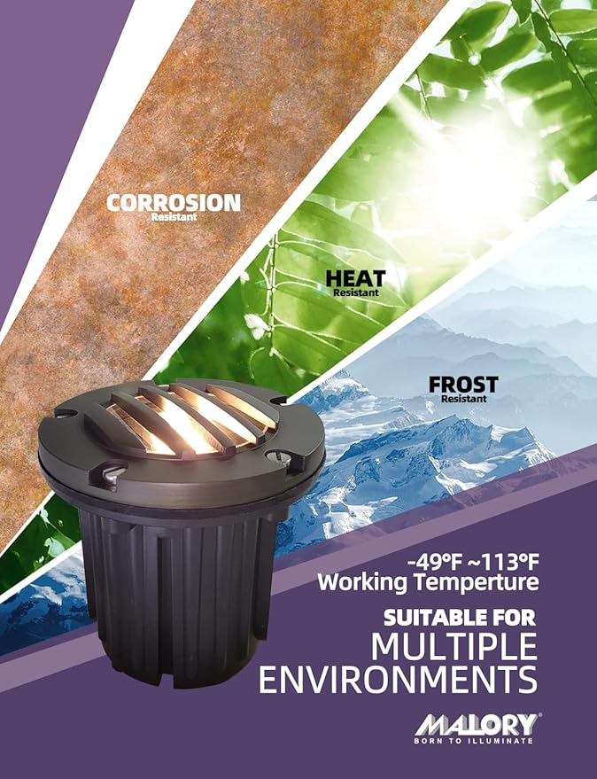 Low Voltage Landscape Lighting,(5''H) Brass Top Cover Outdoor In Ground Lights, 12V Landscape Well Ground Lights for Pathway, Driveway and Garden 1 Pack with MR16 Bulb (Grated Top, 1-pack with Bulb)