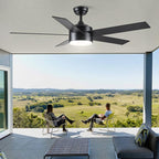 52 inch Black Ceiling Fans with Lights and Remote Control, Noiseless Modern Ceiling Fan for Bedroom, Living Room, Dining Room, Dimmable 3CCT 6-Speed ETL Listed