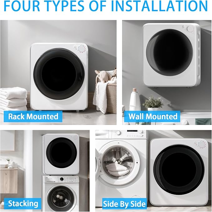 1.6 Cu.Ft Portable Clothes Dryer, 800W Fast Drying Front Load Laundry Dryer with 5 Mode, Mini Electric Clothing Dryer with Stainless Steel Tub, Compact Machine for Apartment, Home, Dorm