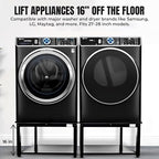 Washer and Dryer Pedestals - 28" W, 16" H, Black Steel Universal Fit with Major Brands, Leak-Proof Laundry Pedestal with Drain Pan & Hose, Washer and Dryer Stand for Back Pain Relief, 800 lbs Capacity