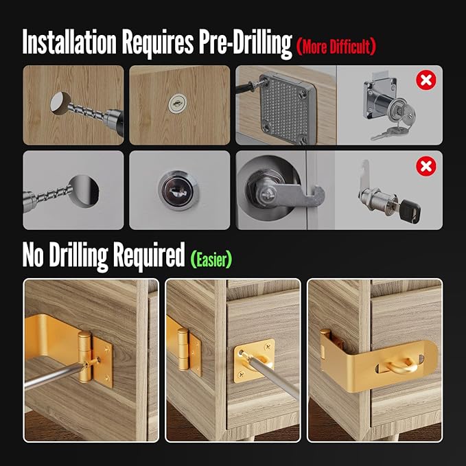 Door Lock Hasp Latch, 90 Degree Solid Iron Safety Packlock Drawer Hasp Lock Latch, Extra Thick Gate Lock Hasp with Keys Brushed Finish (2.24 Inch, Golden)