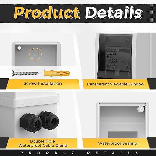 Solar Panel Disconnect Switch 40 Amp DC Miniature Circuit Breaker 1000V 2 Poles with PV Connector and IP65 Waterproof UV-Proof Box for Outdoor Solar PV Homes Battery