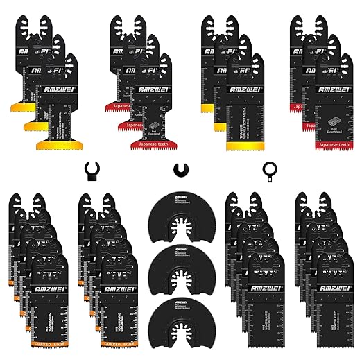 35PCS Multitool Blades, 7 Types Titanium & HCS Oscillating Tool Blades for Wood Metal Plastic, Quick Release Saw Blades Compatible with Dewalt Rockwell Fein Milwaukee Ryobi