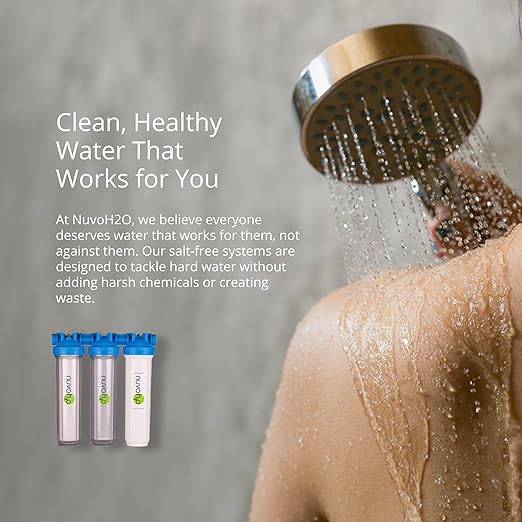 NuvoH2O Advanced 3-Stage Citrus, Salt-Free Water Filter System + Water Softener with Chloramine and Iron Filtration – Healthy & Pure Water – Removes Hard Water Build Up (Whole Home Trio System)
