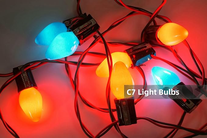 Couah Christmas Light Bulbs C7 Multi-Color Replacement Bulbs（25 Pack） C7 Ceramic Outdoor String Light Replacement Bulbs, C7/E12 Candelabra Base, 5 Watt