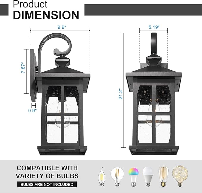 Darkaway Large Outdoor Light Fixtures Wall Mount, 21inch Outside Wall Lights Exterior Lighting Fixture with Seeded Glass Outdoor Wall Sconce for House Porch Hallway Garage, 2Pack