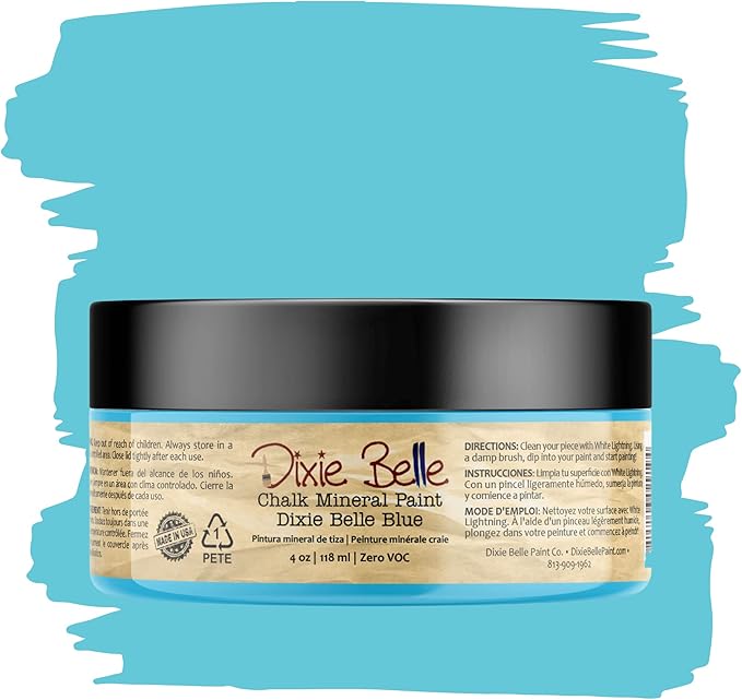 Dixie Belle Paint Company Chalk Finish Furniture Paint - Dixie Belle Blue (4oz) - Matte Sky-Blue Chic Chalk Mineral DIY Furniture Paint