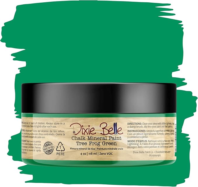 Dixie Belle Paint Company Chalk Finish Furniture Paint - Tree Frog Green (4oz) - Matte Vibrant Green Chic Chalk Mineral DIY Furniture Paint