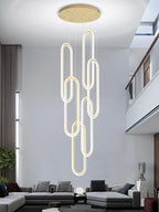Flashing God H118 Modern Chandelier 6-Rings Contemporary Chandelier for High Ceiling Led Dimmable Large Pendant Lighting Gold Ring Chandeliers for Villa Foyer Entrance Living Room