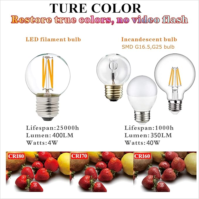 LiteHistory Dimmable g16.5 led Bulb 40W g16 1/2 led Edison Bulb 2700K 4W e26 Globe Light Bulbs for Ceiling Fan,Chandelier,Vanity Light Bulb AC120V 400lm 6Pack