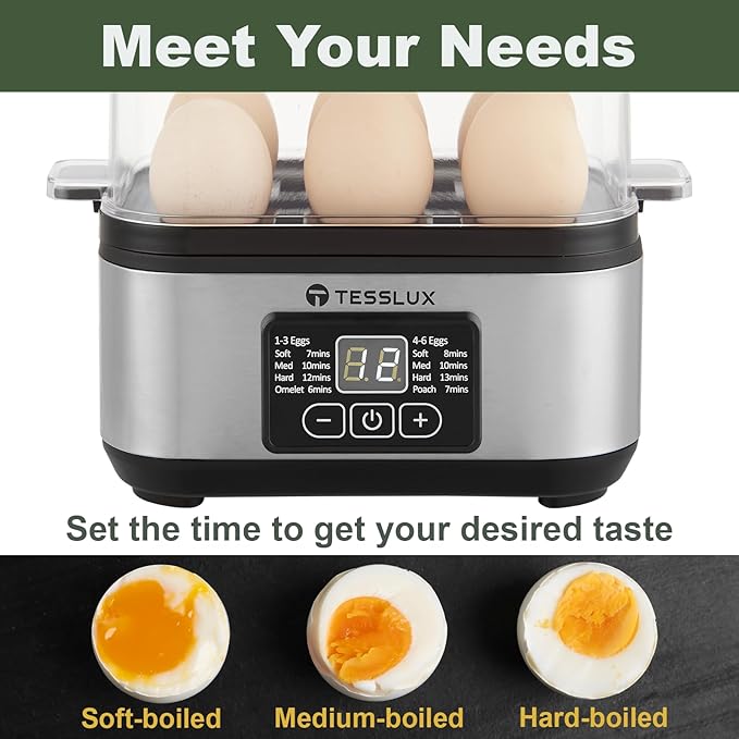 Electric Rapid Egg Cooker, 6 Egg Capacity for Hard Boiled Eggs, Poached Eggs, Scrambled Eggs, or Omelets Maker with Auto Shut Off (Sliver)