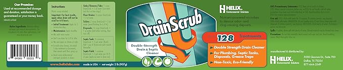 DrainScrub Powder Enzyme Drain Cleaner and Septic Treatment Environmentally Friendly Bacteria Unclog and Deodorize Pipes (2 lbs)