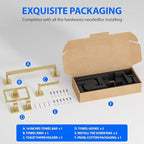 Brushed Gold 5-Pieces Bathroom Hardware Set, SUS304 Rustproof Steel 16" Rectangle Bathroom Towel Racks Accessories Set, Luxury Hotel Grade Organization Hardware Kit