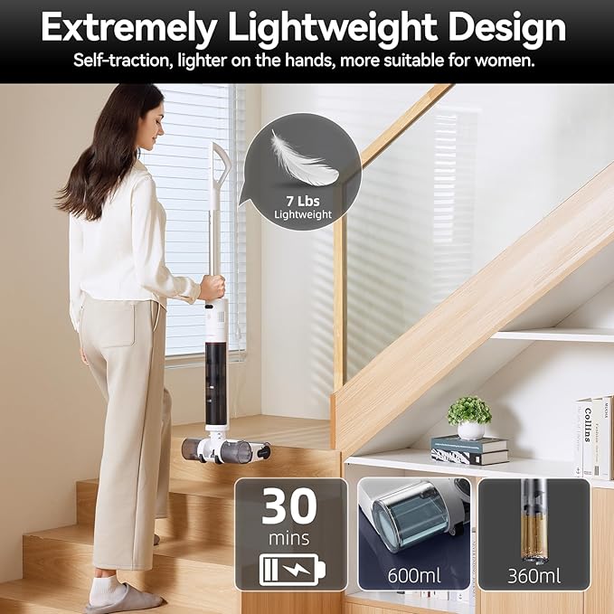 JONR S20 Pro FlexReach Wet Dry Vacuum Cleaner, 180° Lie-Flat Cordless Vacuum Mop All-in-One for Hard Floors, Floor Cleaner Machine with Self Propelled, 0.1Inch Edge Cleaning, One-Step Cleaning, White