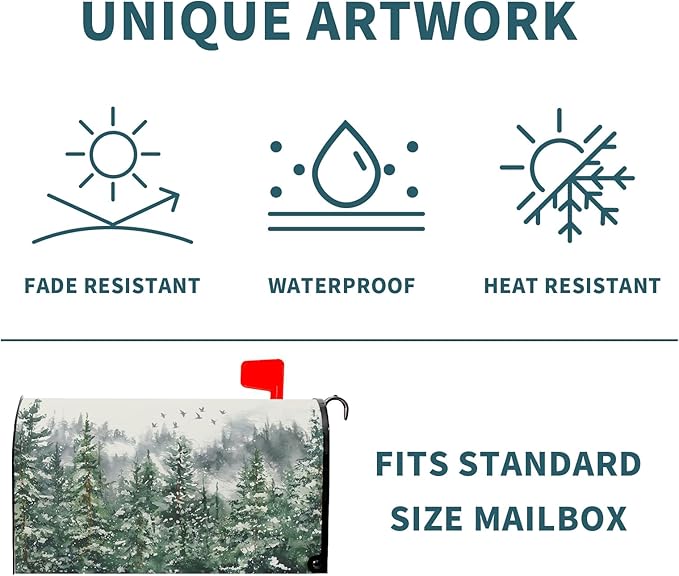 Winter Watercolor Tree Mailbox Covers Magnetic Christmas Green Pine Tree Forest Mail Box Post Letter Box Cover Standard Size 25.5x21 Inch for Xmas Holiday Outdoor Garden Yard Decor