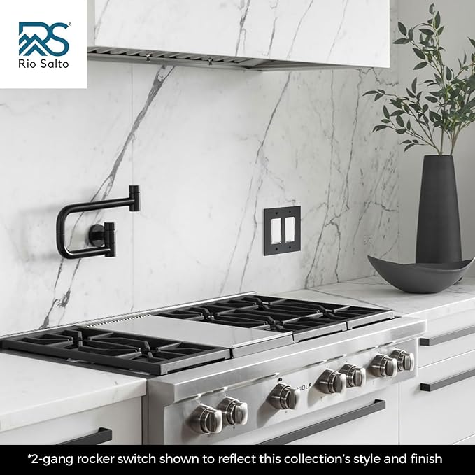 RIO SALTO Modern Metal Matte Black Double Toggle Light Switch Cover 2-PACK Metal Decorative Toggle Switch Covers Wall Plate Outlet Cover Black Wall Electric Socket Double Togle - Midsize 2 Gang