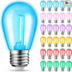 30-Pack Colored String Light Bulbs, S14 LED Replacement Bulbs for Outdoor String Lights, Patio Light Bulbs, 1W E26 Base for Christmas Halloween,Holiday Lighting,Home Decor