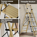 Taranta 5 Step Ladder, Portable Folding Ladder with Wide Pedal, Lightweight Aluminum Step Stool with Convenient Handgrip, 330 lbs Capacity Stepladder for Home, Office - Gold