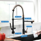 Fapully Commercial Single Handle Pull Down Sprayer Black&Rose Gold Kitchen Faucet,Kitchen Sink Faucet with LED Light