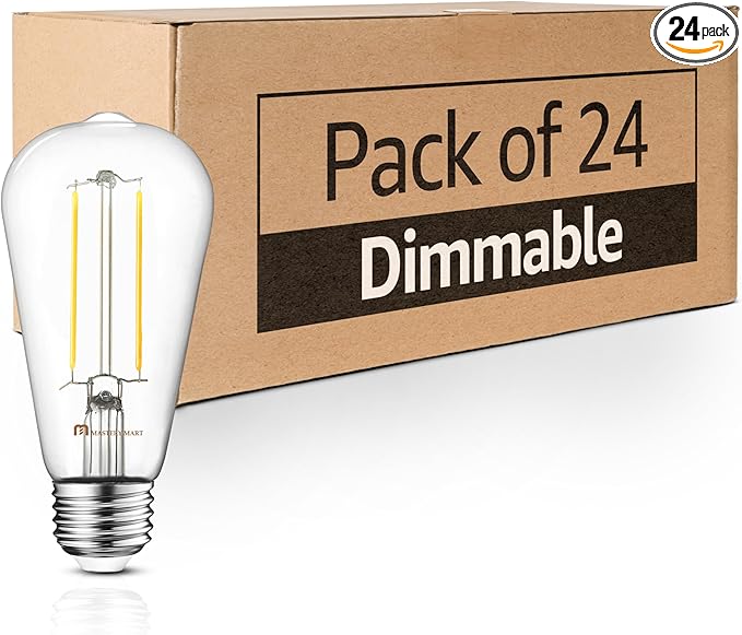 MASTERY MART 24 Pack Vintage LED Edison Bulbs, E26 Led Bulb 5.5W Equivalent to 60W, Dimmable, Soft White 2700K, High Brightness ST58 Antique LED Filament Bulbs, Clear Glass