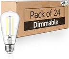 MASTERY MART 24 Pack Vintage LED Edison Bulbs, E26 Led Bulb 5.5W Equivalent to 60W, Dimmable, Soft White 2700K, High Brightness ST58 Antique LED Filament Bulbs, Clear Glass