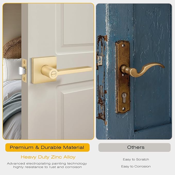EHOMEWARE 10 Packs Gold Heavy Duty Door Handle Interior, Privacy Door Lever Handle, Bathroom Door Handles Interior, Modern Bedroom Door Handle