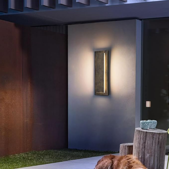 tewei LED Outdoor Wall Lights, 15.7'' Modern Outdoor Indoor Wall Sconce Large Exterior Lighting Fixtures Outside Front Door Lights for House, Hallway, Warm White 3000K, Antique Black, 2 Pack