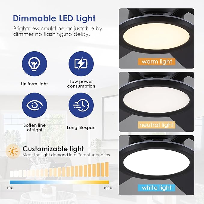 55in Black Flush Mount Ceiling Fan - RGB Low Profile Ceiling Fan Light with Remote-APP, Dimmable and 3CCT, Modern Fan with RGB Light for Indoor and Covered Outdoor