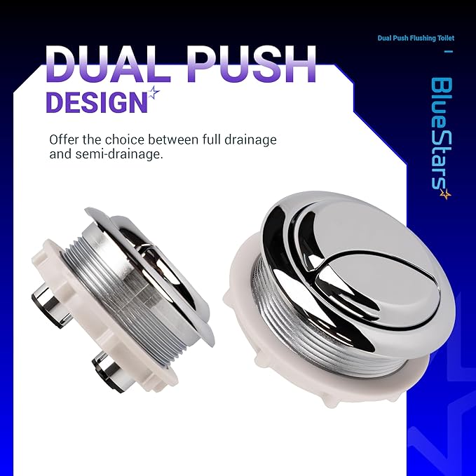 BlueStars 58mm Toilet Push Button Thread Diameter, Dual Push Flushing Toilet Water Tank Button - American Standard - Pack of 2