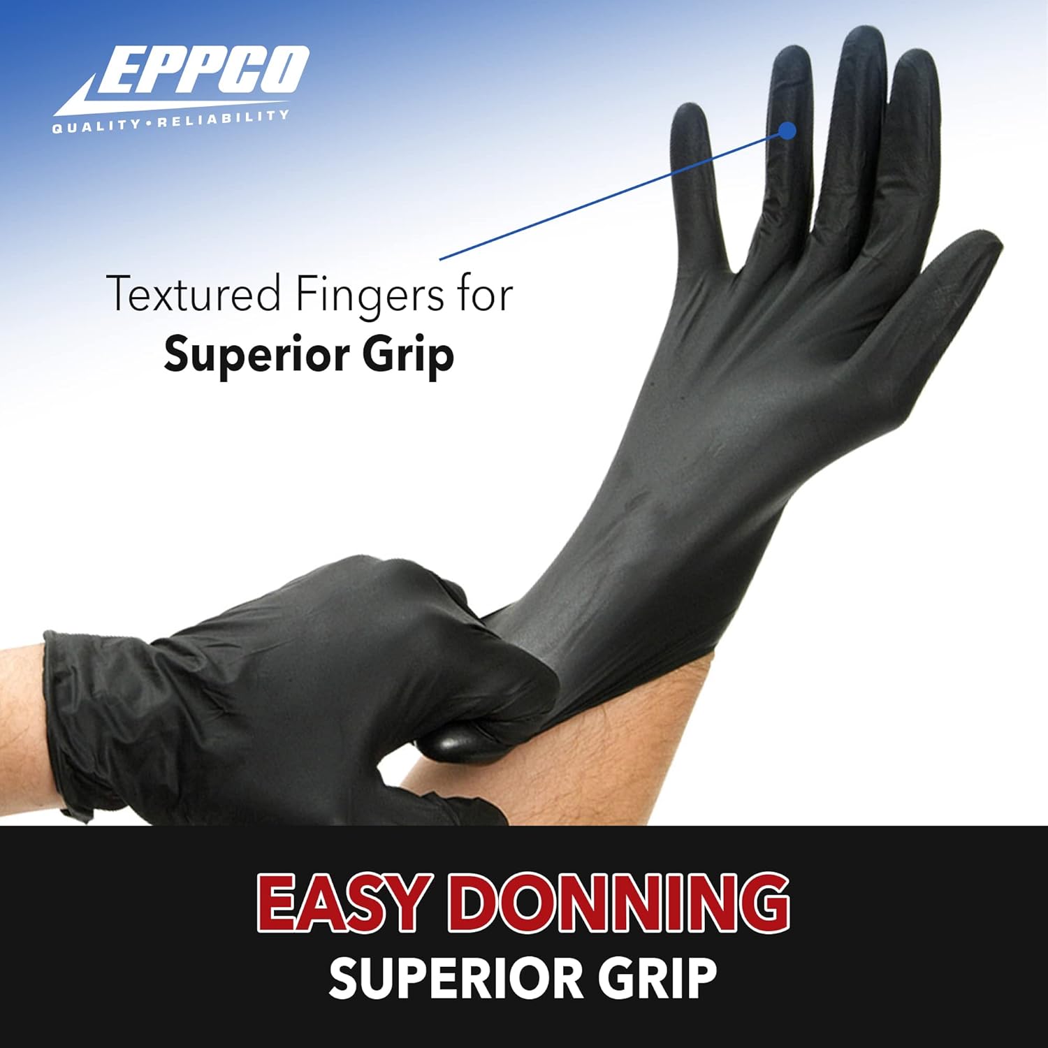 EPPCO Grease Bully 6-Mil Black Nitrile Gloves Disposable Powder Free, Latex Free Textured Superior Grip Glove for Mechanics