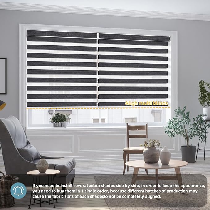 SmartWings Motorized Zebra Blinds with Remote, Smart Control Light Filtering Sheer Shades for Indoor Windows, Electric Customized Automatic Blind, 95mm 85% Blackout Graphite