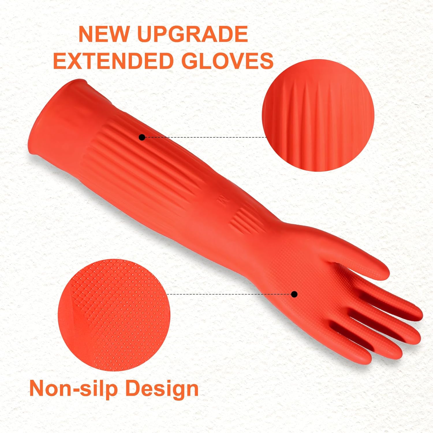 North Tower Kitchen Washing Room Gloves Fleece Lined, Reusable, Waterproof with Extra-Long Cuff & Anti-Slip Design for Household & Kitchen Use,15",2 Pairs Middle