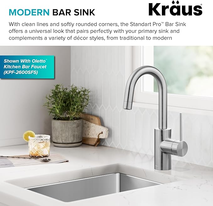 KRAUS Standart Pro 14 -inch Undermount Single Bowl 16 Gauge Stainless Steel Bar Kitchen Sink, KHU101-14