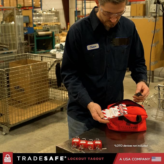 TRADESAFE Lockout Tagout Bag for Loto Devices - Polyester Canvas Lock Out Tag Out Kit, Heavy Duty Lockout Bag with Handles, 9-3/8 x 5-1/2 x 4-5/16 inches