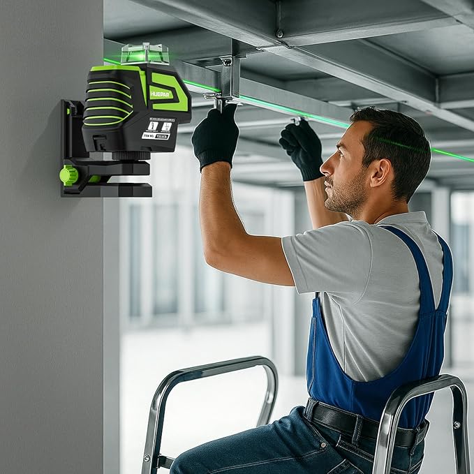 Huepar Fine-tuning Bracket for Line and Point Laser Levels, 1/4"-20 Male Thread L-Shape Magnetic Pivoting Base with 1/4"-20 and 5/8"-11 Female Threaded Mounts on Bottom for Wall & Ceiling Mount - PV12