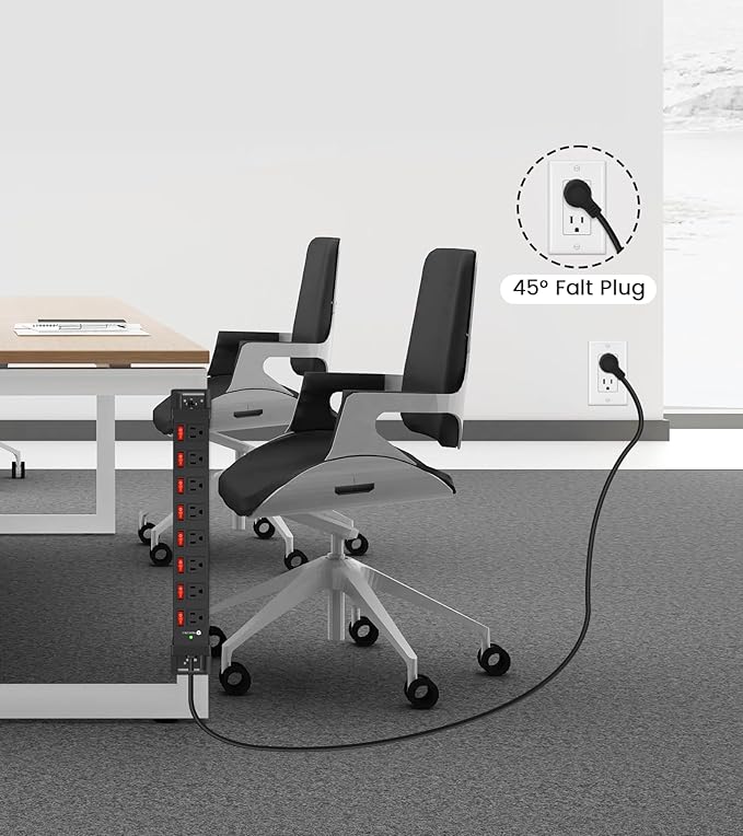 Heavy Duty Power Strip with Individual Switches,8 Outlets 14 Gauge Industrial Shop Garage Metal Multiple Outlets,1200J Surge Protector Mountable Power Strip,15FT Extension Cord Management (Black)