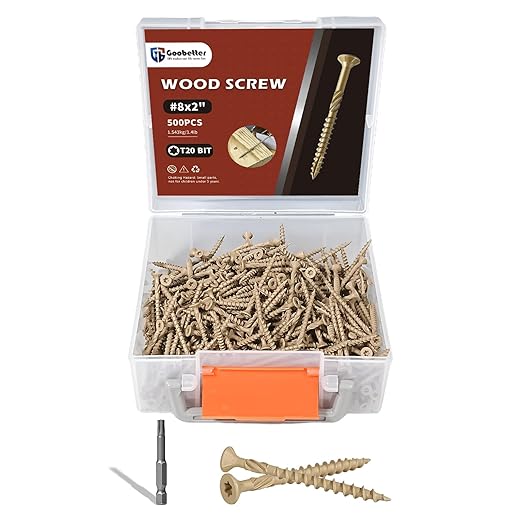 Deck Screws 2 Inch, #8 x 2 Wood Screws, 500 Pcs, Rust Resistant, Torx Exterior Screws for Structural Timber/Fence/Log, Includes T20 Bit, Yellow