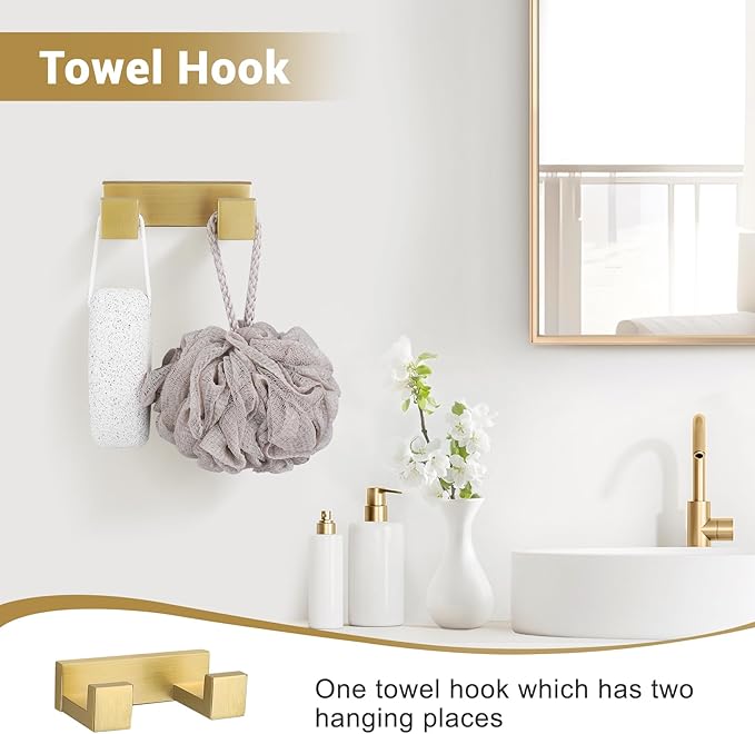 Brushed Gold Bathroom Hardware Set, 4-Piece Bath Towel Bar Set SUS304 Stainless Steel Towel Rack Set for Bathroom, 23.6 inches Bathroom Towel Holder Set Wall Mounted