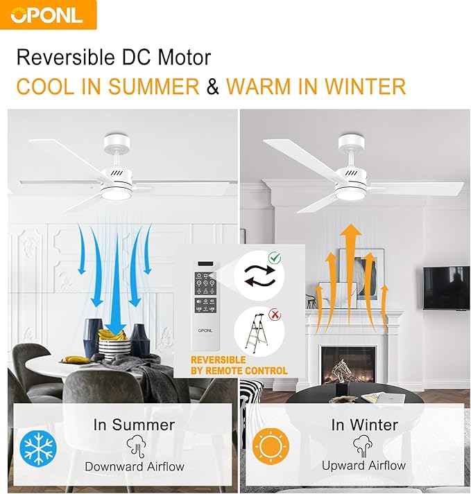42" White Ceiling Fan with Light, Remote Control, Downrod Mount, Noiseless, Reversible, 6CCT, Dimmable, 6 Speeds, Timeable, Ceiling Fan with Remote Control for Bedroom, indoor/outdoor