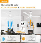 42" White Ceiling Fan with Light, Remote Control, Downrod Mount, Noiseless, Reversible, 6CCT, Dimmable, 6 Speeds, Timeable, Ceiling Fan with Remote Control for Bedroom, indoor/outdoor