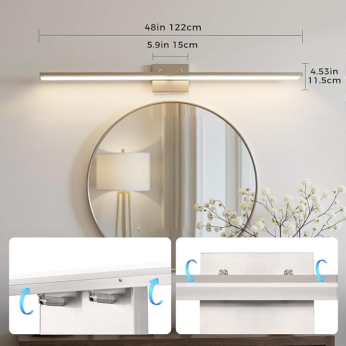 L LOHAS LED 48-Inch Bathroom Vanity Light Bar Over Mirror, Brushed Nickel Modern Bathroom Light Fixtures, 5CCT Adjustable LED Vanity Lights for Living Room Wall with Remote Control