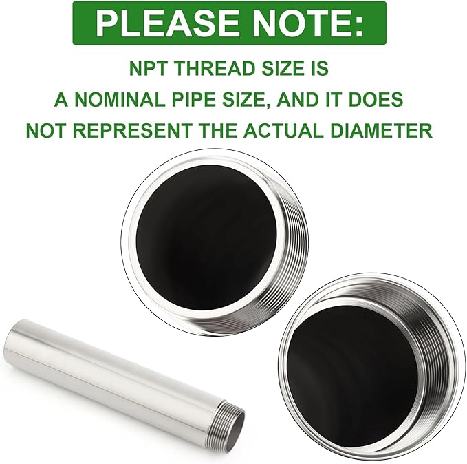 TAISHER 1PCS Stainless Steel Pipe Fittings, 2" NPT Male x 2" NPT Female Threaded, 10" Length Nipple Cast Pipe