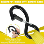 Ratchet Tie Down Straps 4 Pack -15 FT - 2200 LB Heavy Duty Srap for Trucks Cargo Ropes Tie Down Ratchet Rope Set Truck Bed with Safety Lock S Hooks Moving Hold Down-Yellow