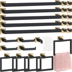 Gisafai 25 Pcs Bathroom Hardware Accessories Set 23.6 Inch Bath Towel Bar Kit Stainless Steel Bathroom Hardware Set Towel Racks Ring Hooks Paper Holder for Wall Mounted (Black Gold)