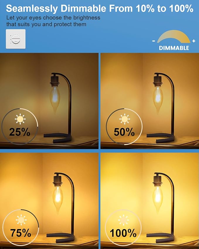 B10 Light Bulbs, 7 Watt Replacement Light Bulbs for Electric Candle Lamps, Window Candles & Chandeliers -E12 Candelabra, Clear Glass (7W -12 Packs)