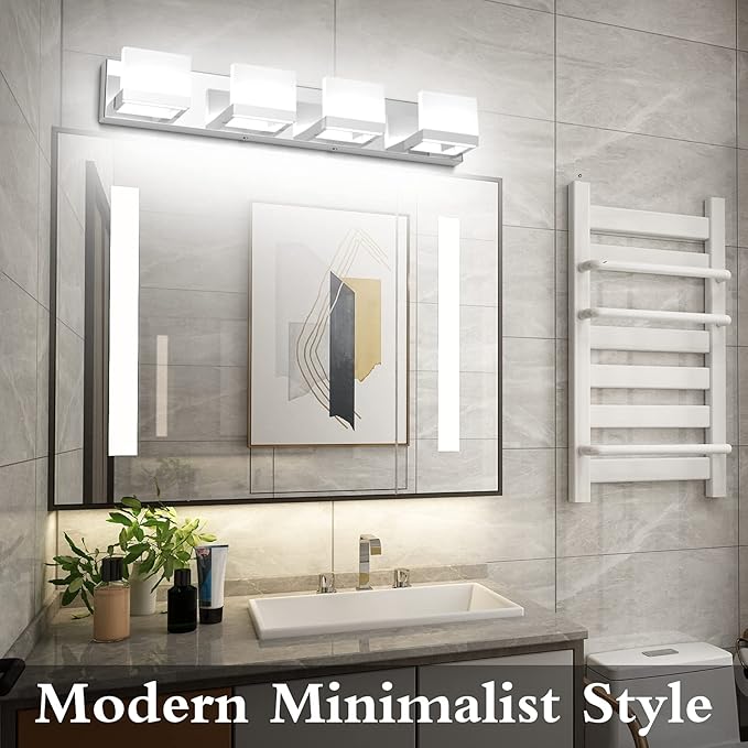 Tipace Dimmable Modern 4 Lights LED Vanity Light for Bathroom Up and Down Chrome Bathroom Wall Light Fixtures Over Mirror(White Light 6000K)